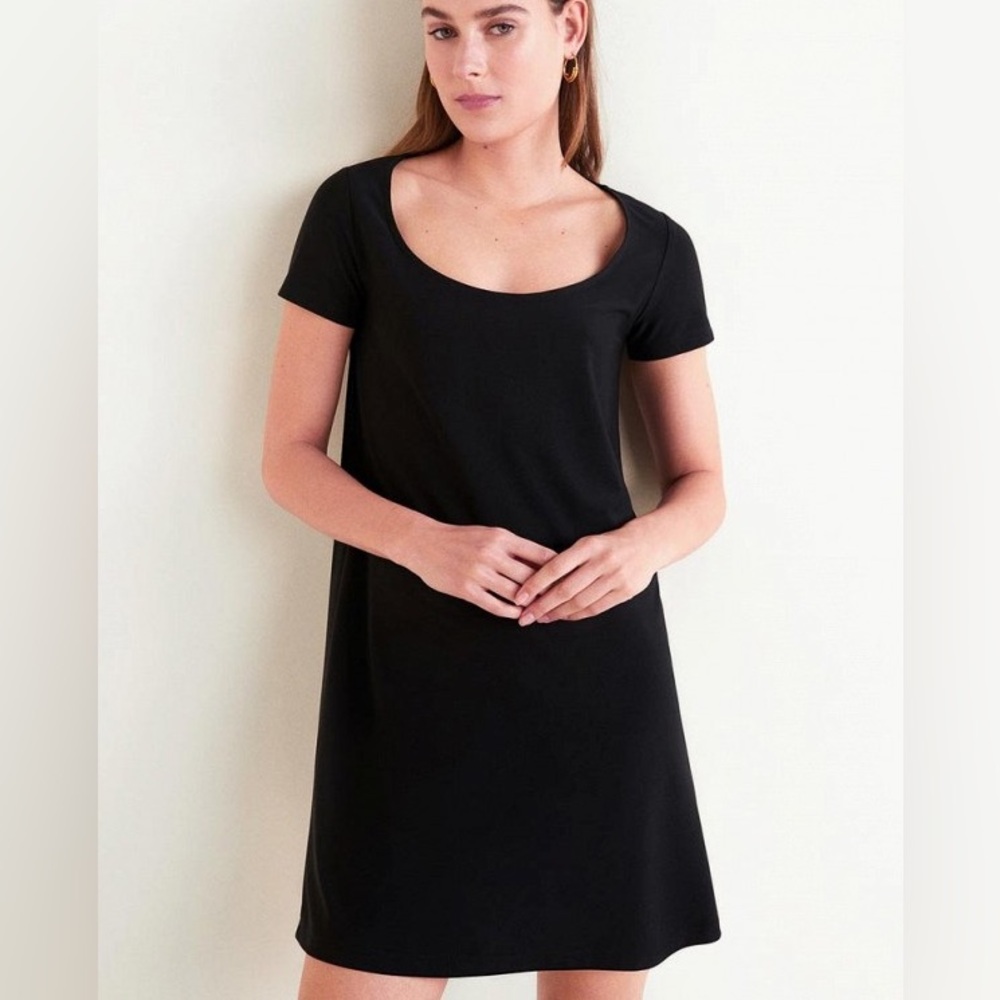 Mango Black Relaxed Straight Stretch T-Shirt Mini Dress Short Sleeve Scoop Neck